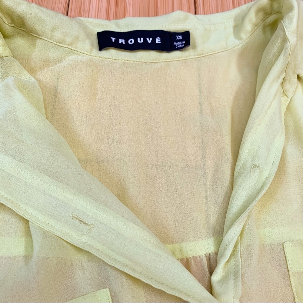 Trouvé Sheer Yellow Button Down Shirt, XS/S. - Picture 6 of 8